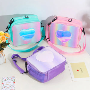 Holographic Heart Lunch Tote Box Lunch Bag Container