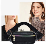 Holographic Retro PU Fanny Pack Girls Bum Waist Bag Pink Women`s Belt Bag