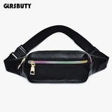 Holographic Retro PU Fanny Pack Girls Bum Waist Bag Pink Women`s Belt Bag
