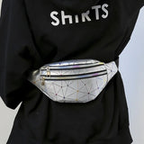 Holographic Waist Bag PU Leather Women Fanny Pack Geometric Belt Bag