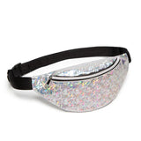 Pink Silver Holographic Waist Bag Fanny Pack Women Female Belt Bag