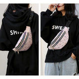 Geometric Holographic Waist Bag Pink Silver Fanny Pack Female Belt Bag