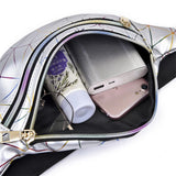Pink Silver Holographic Waist Bag Geometric Female Belt Bag