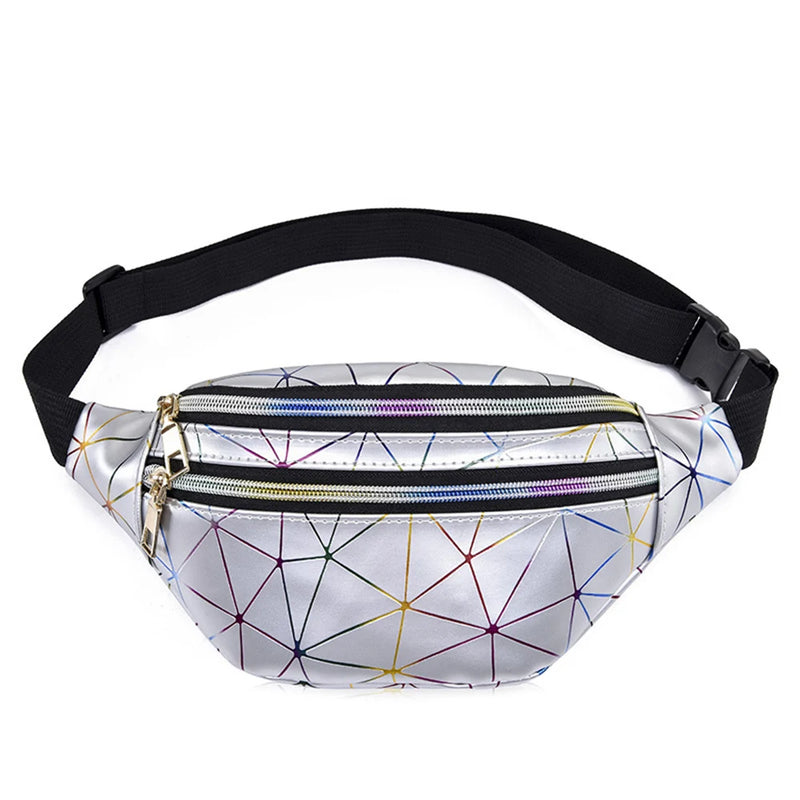 Geometric Holographic Waist Bag Pink Silver