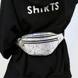 Holographic Waist Bags Women Pink Silver Female Belt Bag Geometric Waist Packs