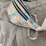 Silver Holographic Waist Bag for Women Geometric Fanny Pack