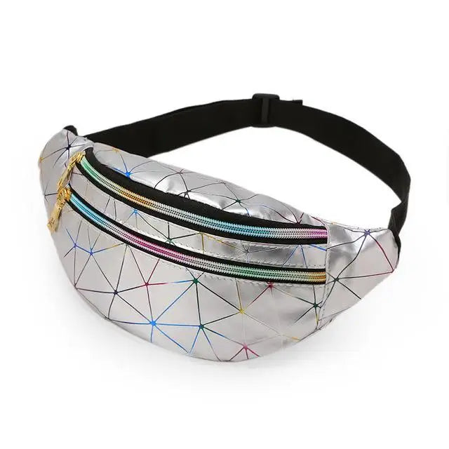 Silver Holographic Waist Bag Geometric Fanny Pack Female Belt Bag