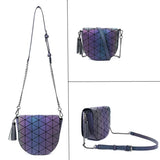 Holographic Shoulder Bag Saddle Bag with Tassel Chain Flap