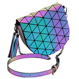 Holographic Shoulder Bag Saddle Bag with Tassel Chain Flap