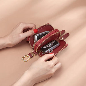 Double Zipper Mini Small Key Wallet Men Women Key Holder