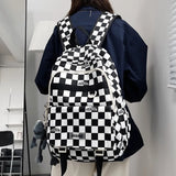 HK Wind Checkerboard Schoolbag for College Students