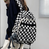 HK Wind Checkerboard Schoolbag for College Students
