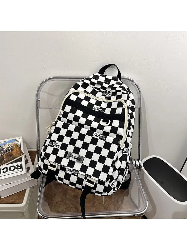 HK Wind Checkerboard Schoolbag for College Students