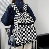 HK Wind Checkerboard Schoolbag for College Students