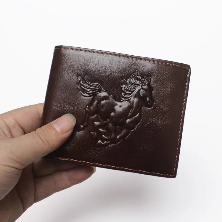 Vintage 3D Horse Motif Leather Wallet for Men
