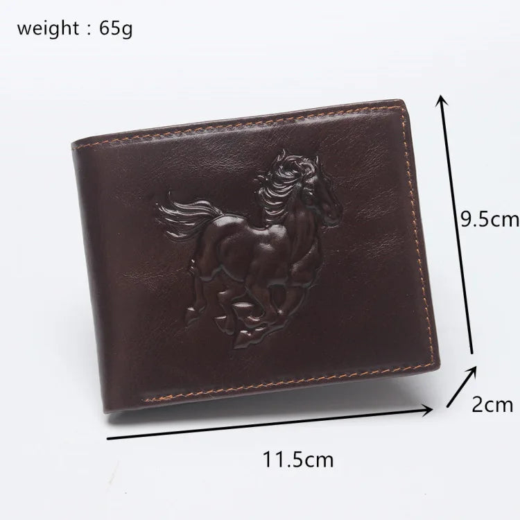 Vintage 3D Horse Motif Leather Wallet for Men