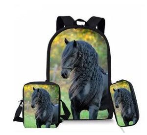 Horse Kids Backpack Printing School Bag Set For Teenager Children Girls