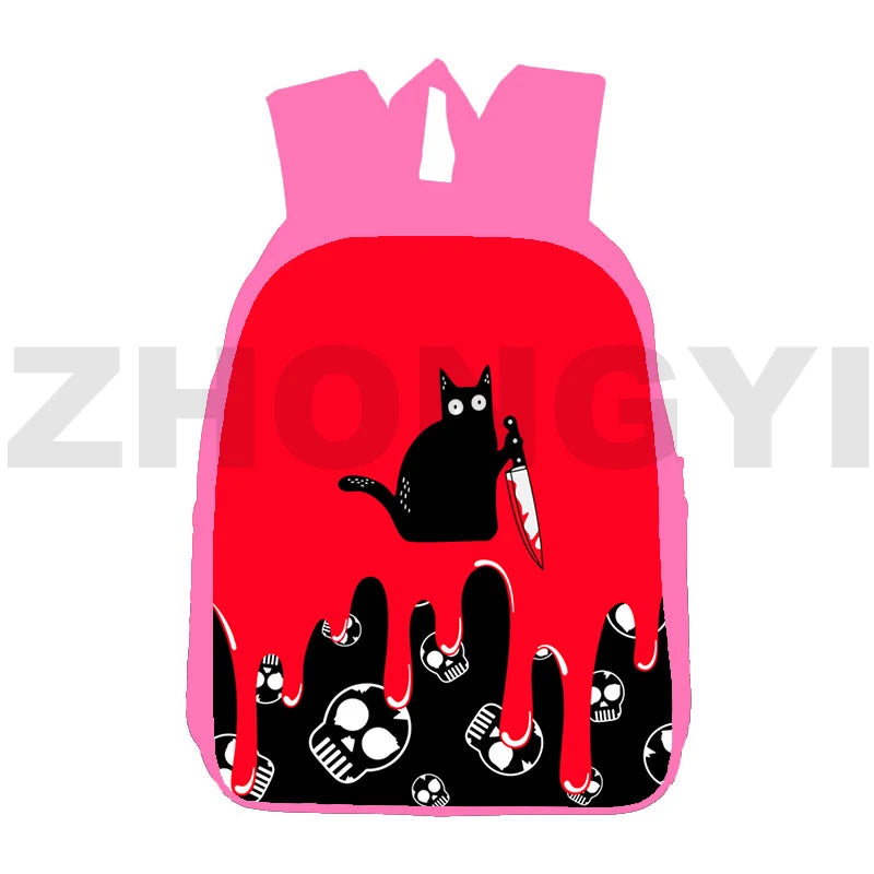 12/16 Inch 3D Cat Backpack Pink Canvas Girl Cartoon Schoolbag