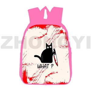 12/16 Inch 3D Cat Backpack Pink Canvas Girl Cartoon Schoolbag