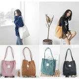 Corduroy Women School Shoulder Tote Canvas Bags