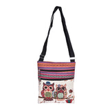 Canvas Owl Print Mini Flap Shoulder Handbag Double Zipper Women Messenger Bag