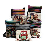 Canvas Owl Print Mini Flap Shoulder Handbag Double Zipper Women Messenger Bag