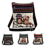 Canvas Owl Print Mini Flap Shoulder Handbag Double Zipper Women Messenger Bag