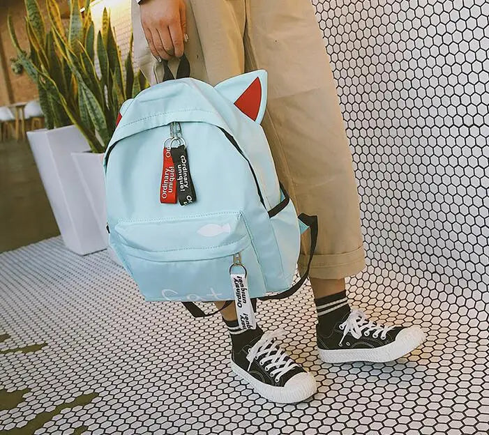 Cat Ear Cartoon School Backpack Canvas Rucksack Girls Satchel Bags