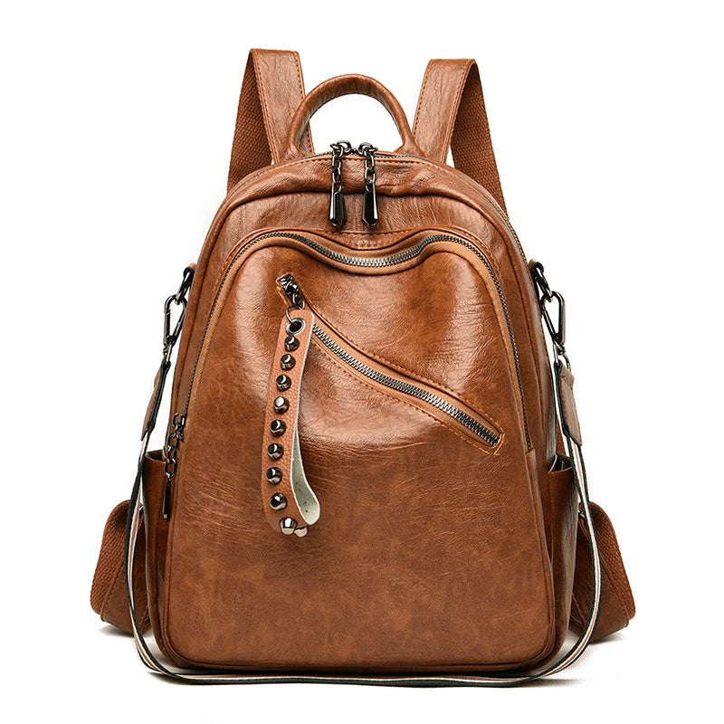 Women Leather Backpack Large Capacity Casual Shoulder Bag for Teenage Girl