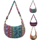 Hippie Floral Print Women Canvas Tote Crossbody Sling Hobo Bag