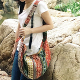Hippie Floral Print Women Canvas Tote Crossbody Sling Hobo Bag