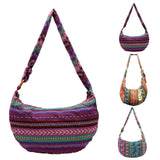Hippie Floral Print Women Canvas Tote Crossbody Sling Hobo Bag