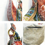 Hippie Floral Print Women Canvas Tote Crossbody Sling Hobo Bag