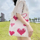 Heart Print Knitting Handbags Crochet Hobo Bag Totes for Women