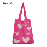 Heart Print Knitting Handbags Crochet Hobo Bag Totes for Women