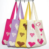 Heart Print Knitting Handbags Crochet Hobo Bag Totes for Women