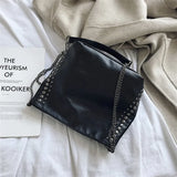 Women's Large Leather Shoulder Bag Metal Chain Crossbody Messenger Black/Khaki