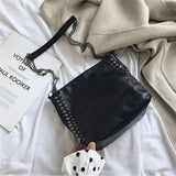 Women's Large Leather Shoulder Bag Metal Chain Crossbody Messenger Black/Khaki