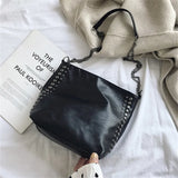 Women's Large Leather Shoulder Bag Metal Chain Crossbody Messenger Black/Khaki