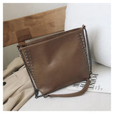 Women's Large Leather Shoulder Bag Metal Chain Crossbody Messenger Black/Khaki