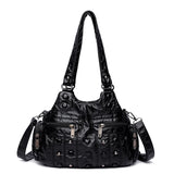 Vintage Sheepskin Women Messenger Bag - Washed Leather Shoulder Bag