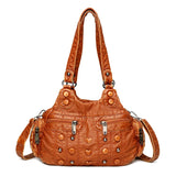 Vintage Sheepskin Women Messenger Bag - Washed Leather Shoulder Bag