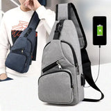 Men's Sling Chest Pack Crossbody Bag USB Charging Messenger Canvas Shoulder
