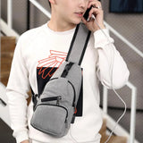 Men's Sling Chest Pack Crossbody Bag USB Charging Messenger Canvas Shoulder