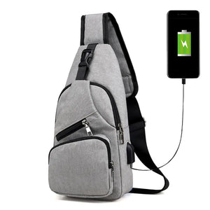 Men's Sling Chest Pack Crossbody Bag USB Charging Messenger Canvas Shoulder