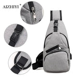 Men's Sling Chest Pack Crossbody Bag USB Charging Messenger Canvas Shoulder
