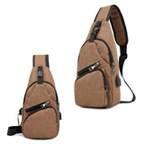 Men's Sling Chest Pack Crossbody Bag USB Charging Messenger Canvas Shoulder