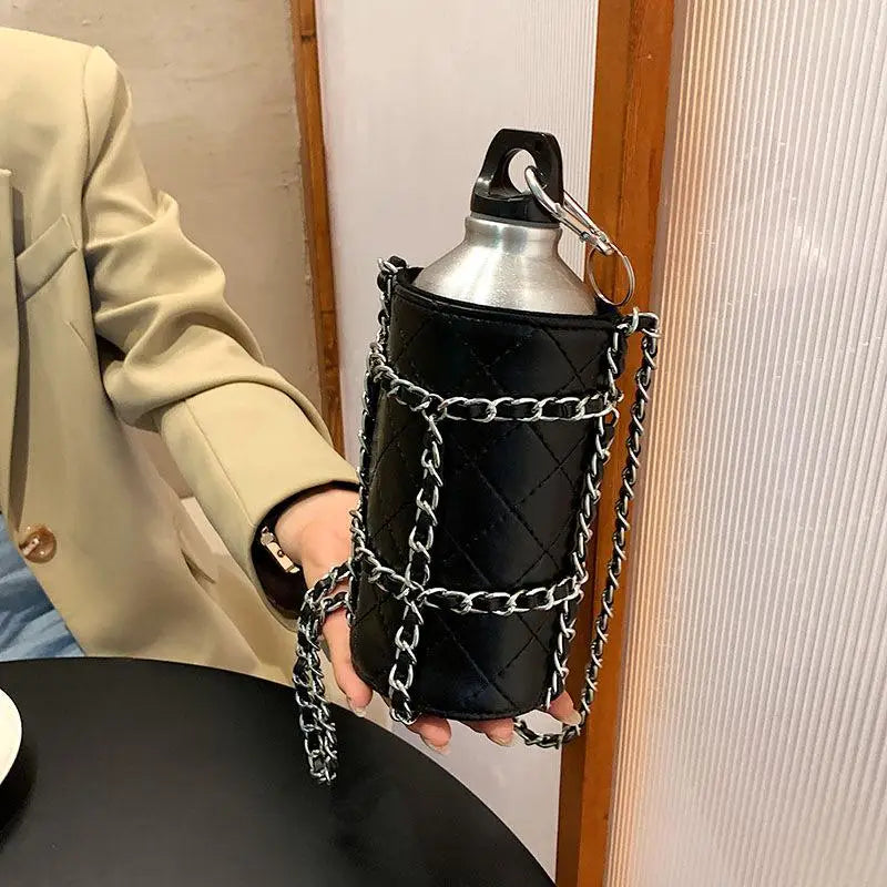 Pink Women Water Bottle Pouch Totes Ins Style Chain Shoulder Bag Purse