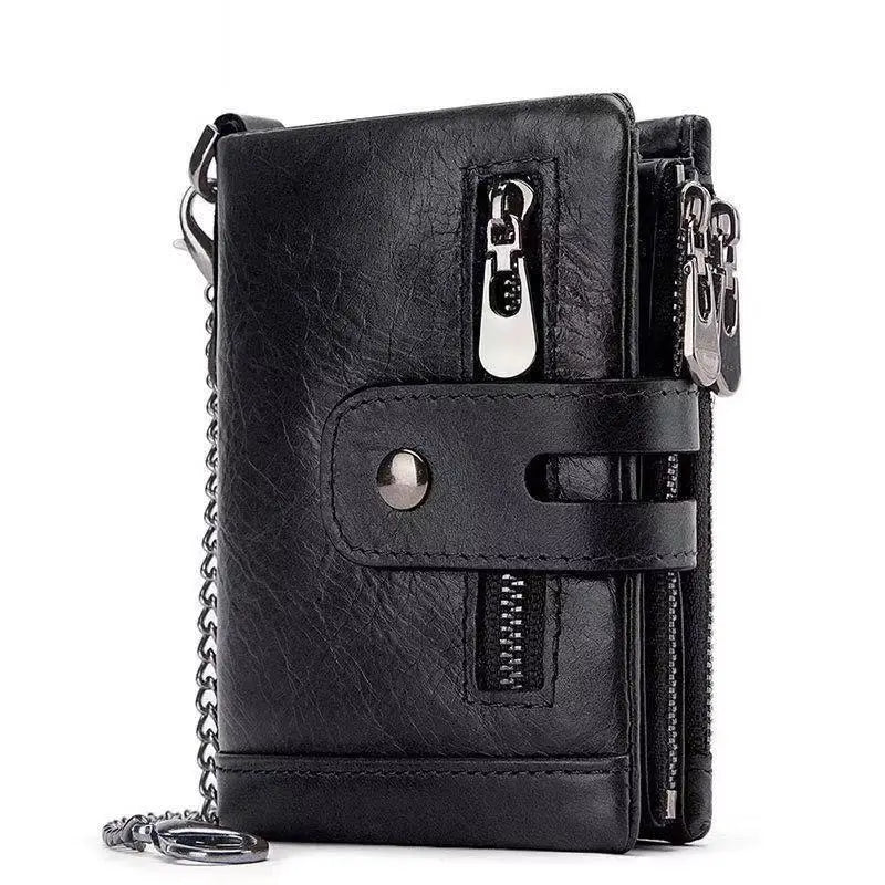 RFID Anti-Theft Swiping Wallet Oil Wax Cowhide Men's Leather Wallet
