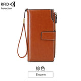 Oil Wax Leather RFID Wallet Long Capacity Clutch